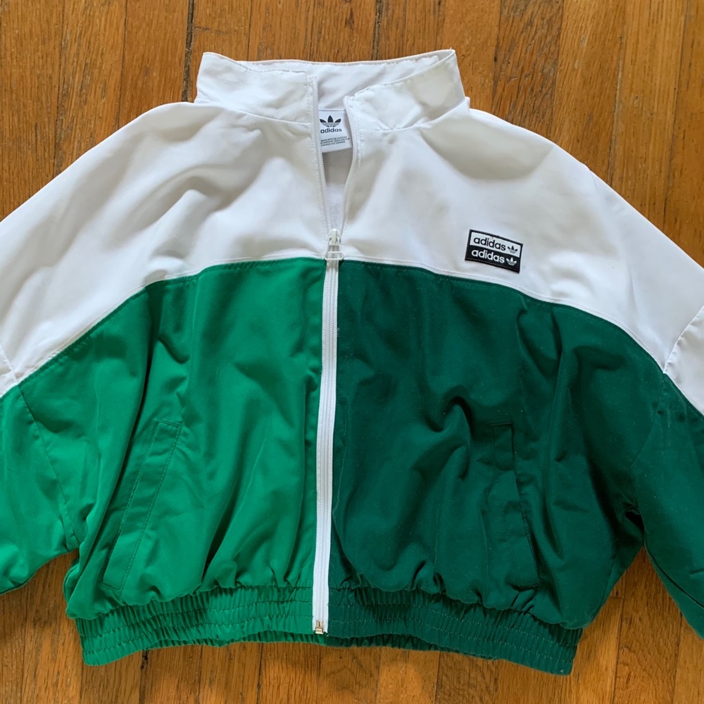 Adidas crop jacket green/white size small